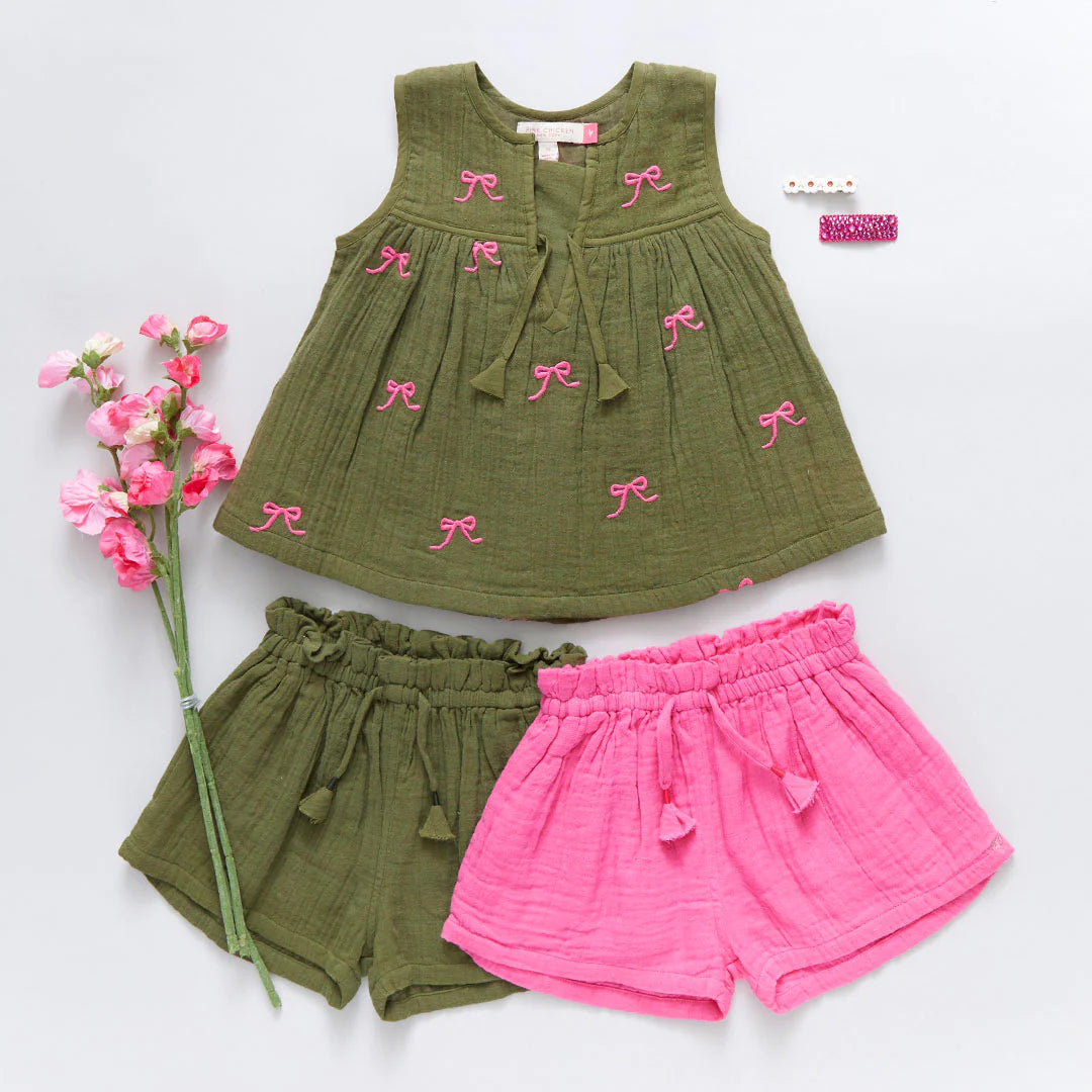 Olive Bows Girls Jade Top