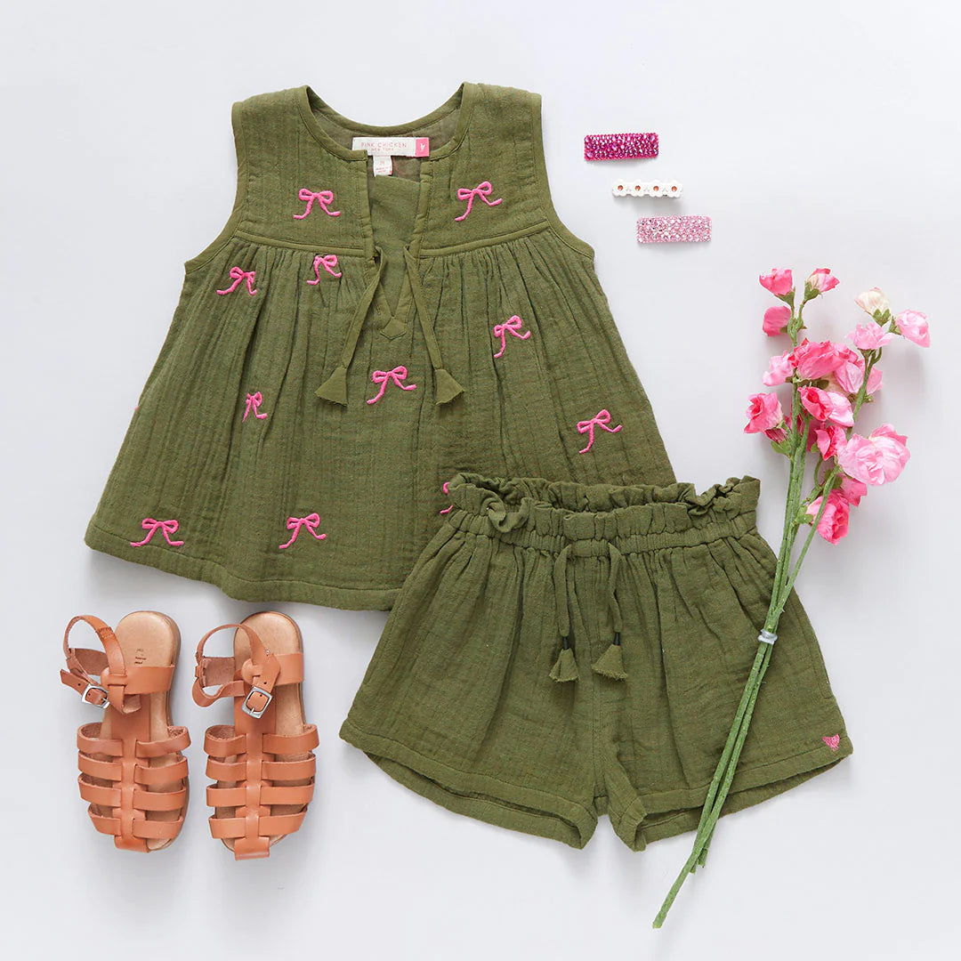 Olive Bows Girls Jade Top