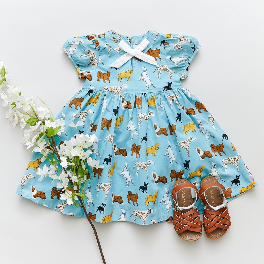 Milky Blue Dogs Margaret Dress