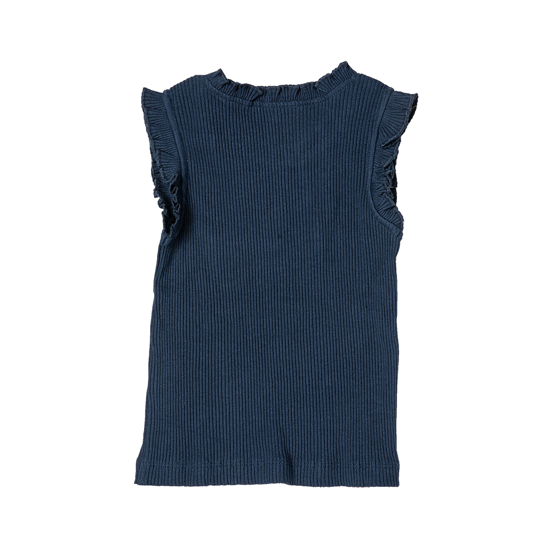 Navy Organic Ruffle Rib Tank