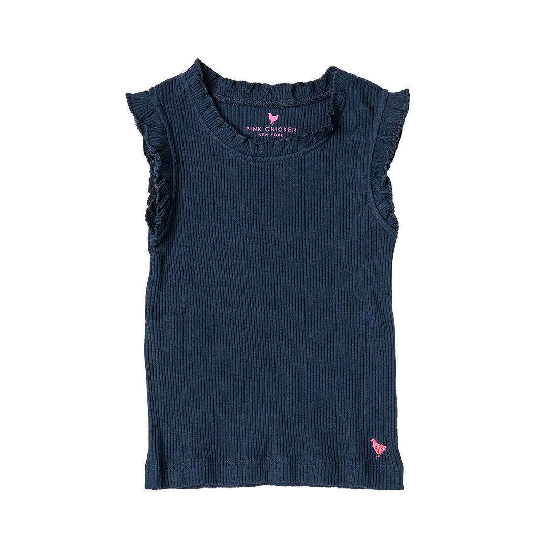 Navy Organic Ruffle Rib Tank