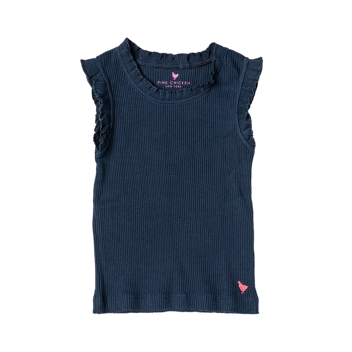 Navy Organic Ruffle Rib Tank