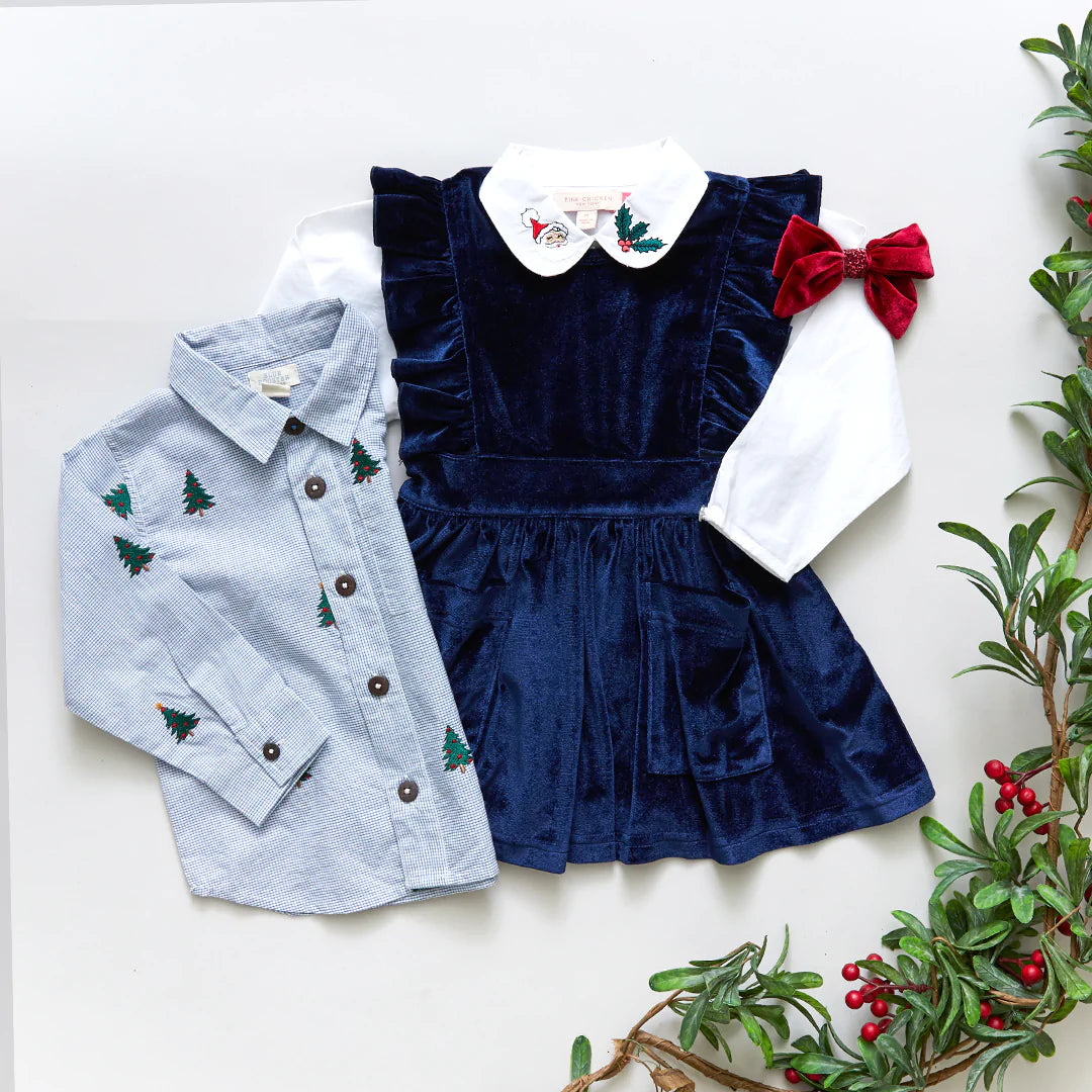 White Holiday Embroidery Collar Girls Shirt