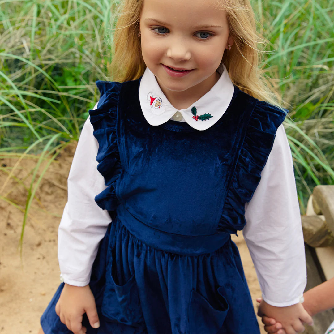 White Holiday Embroidery Collar Girls Shirt