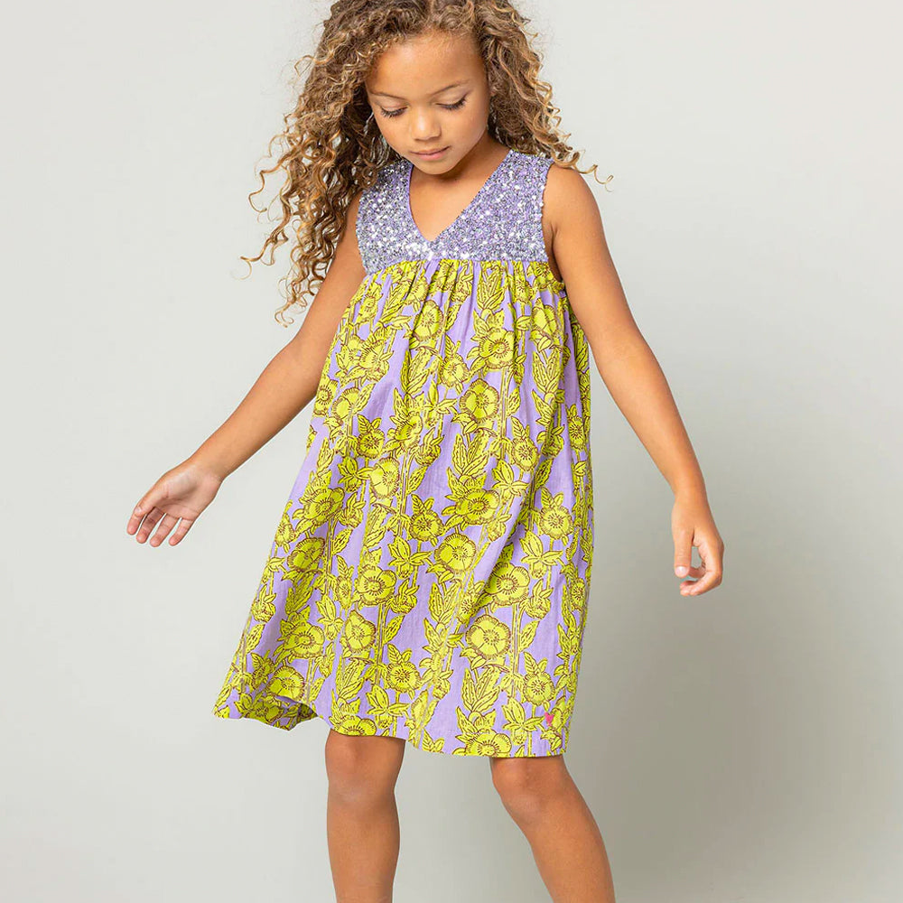 Lavender Stem Floral Girls Courtney Dress