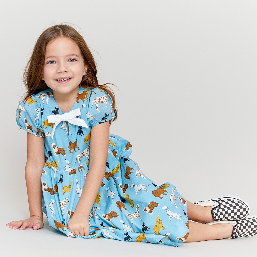 Milky Blue Dogs Margaret Dress