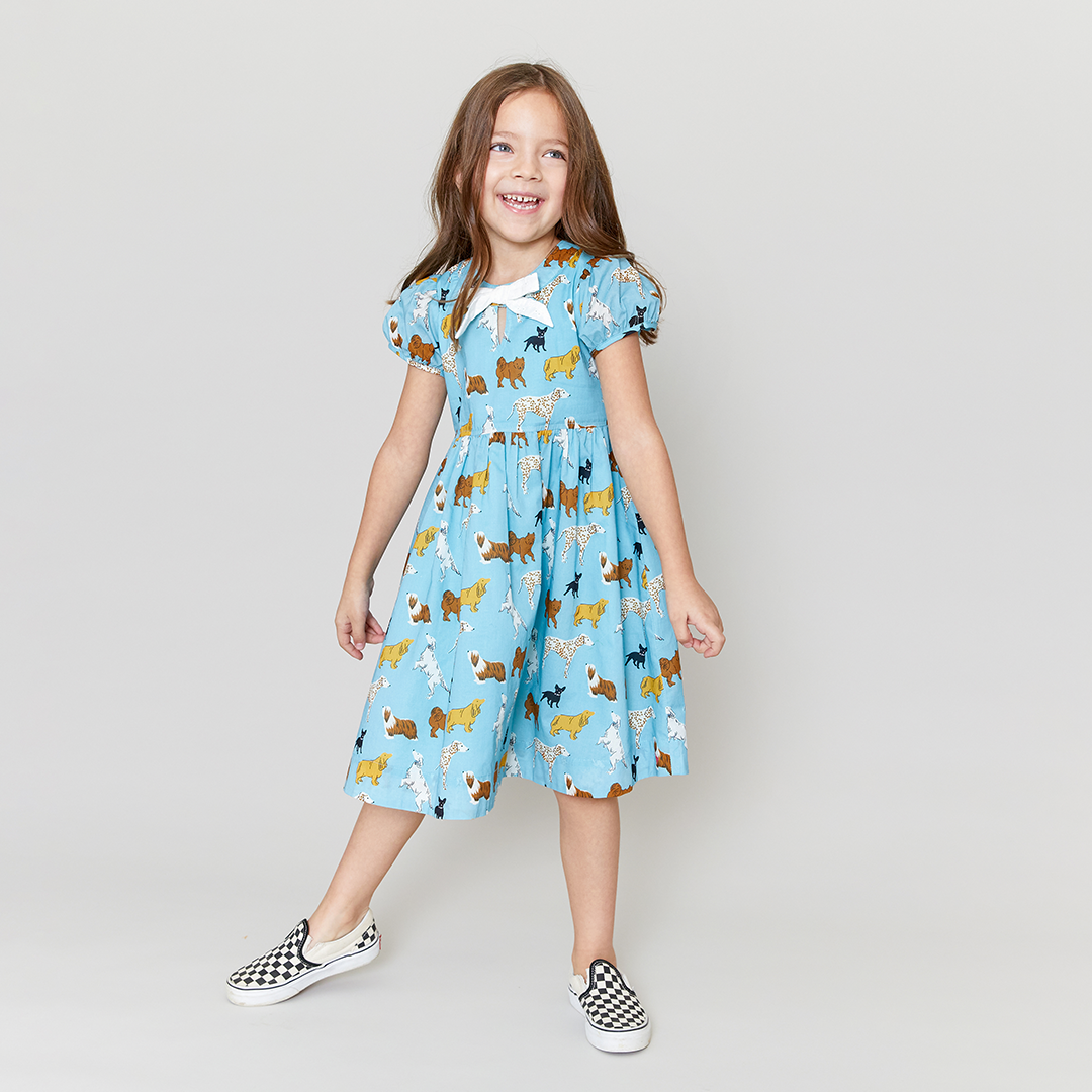 Milky Blue Dogs Margaret Dress