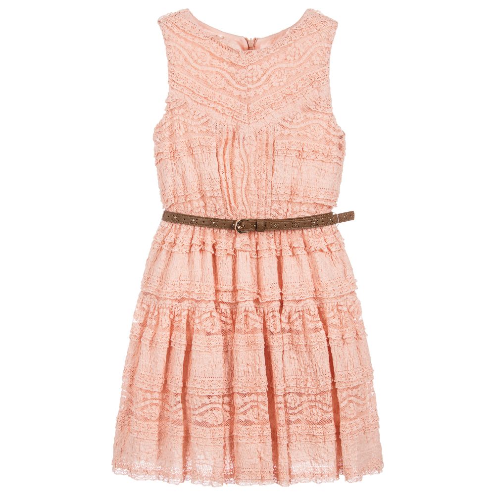 Blush Lace Dress with Belt