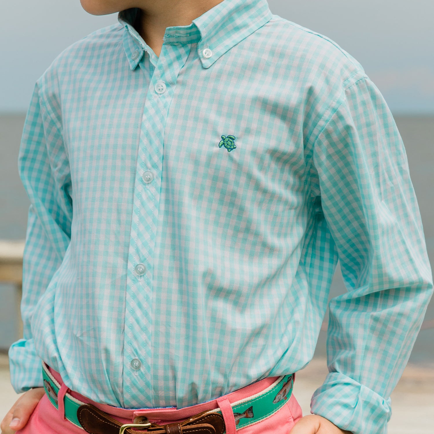 Mint Gingham Button Down Shirt