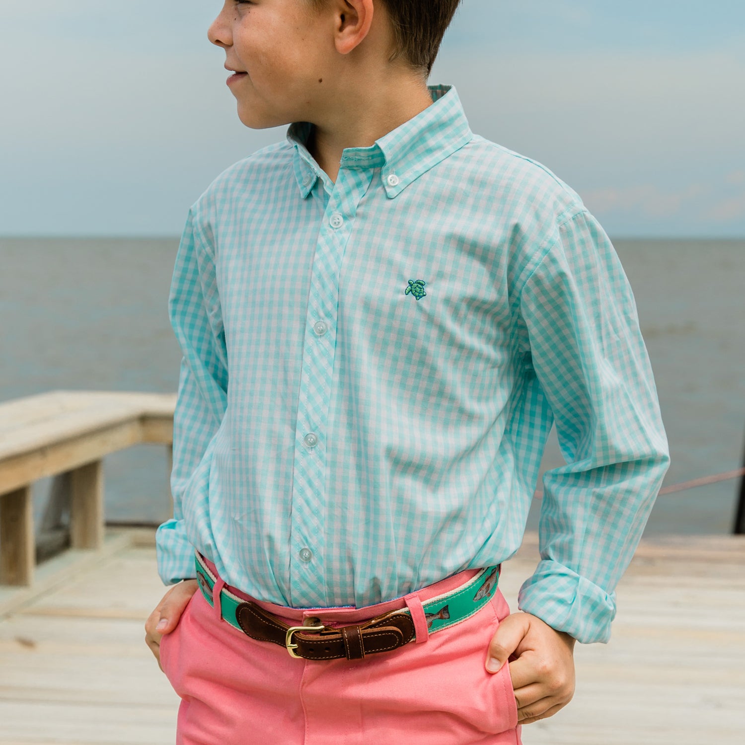 Mint Gingham Button Down Shirt