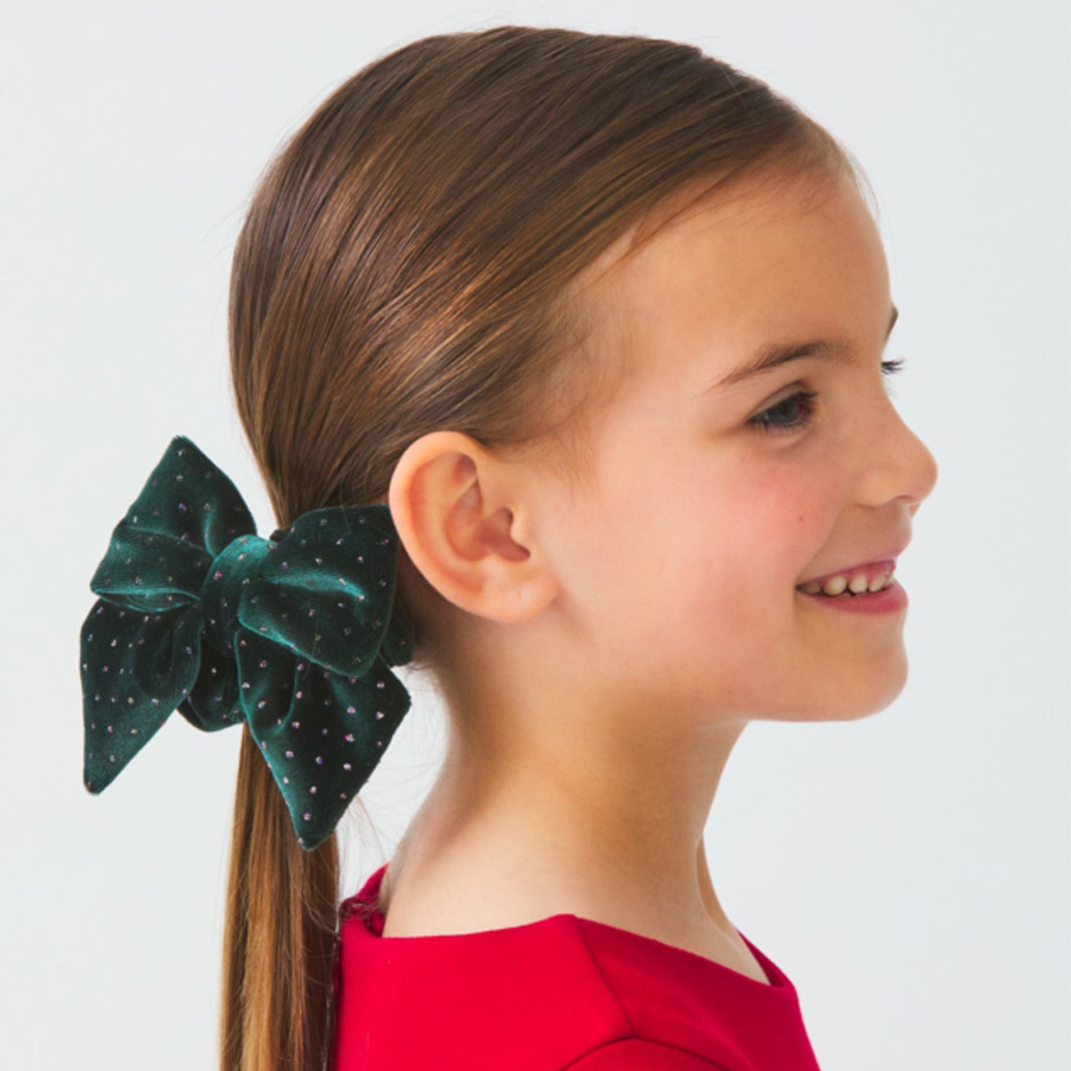 Emerald Green Glitter Velvet Bow Scrunchie