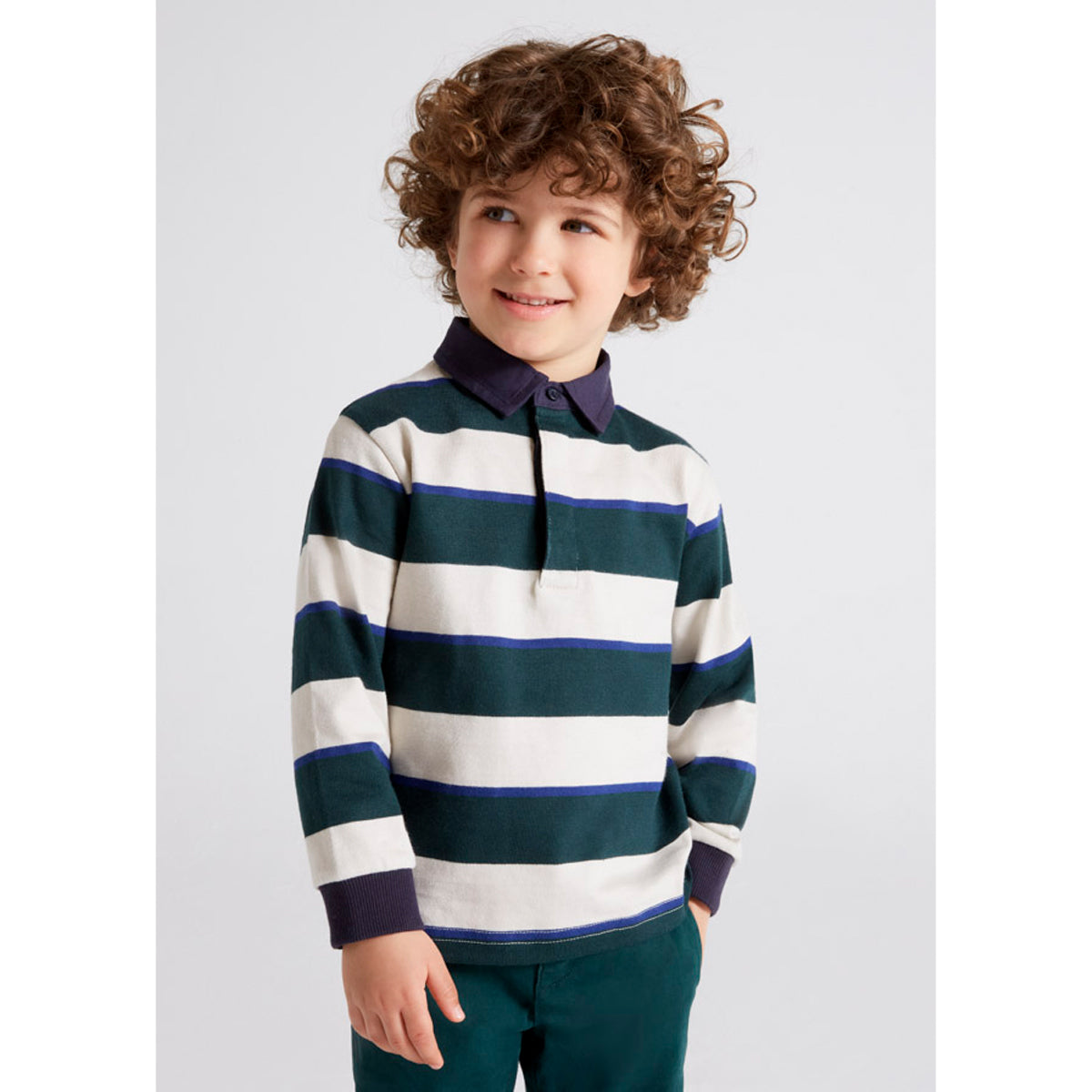 Jade Block Stripe Polo Long Sleeve