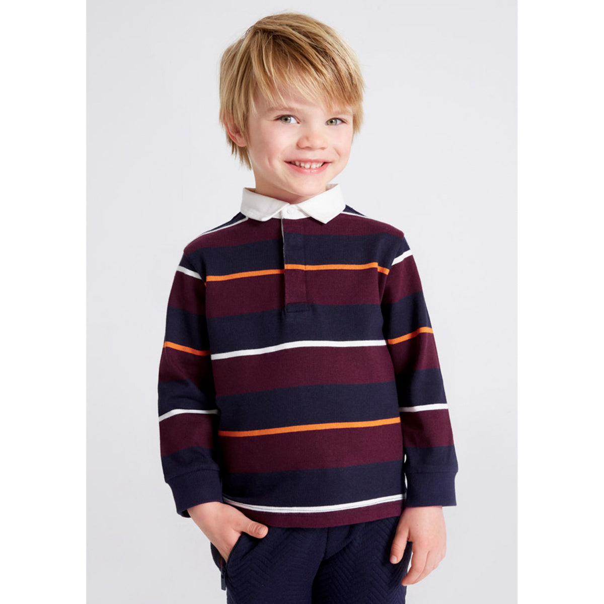 Plum Block Stripe Polo Long Sleeve