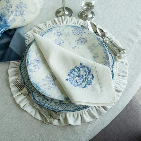 French Blue Damask Large Cream Napkin