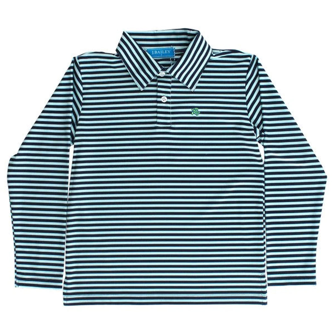 Navy & Mint Stripe Long Sleeve Harry Performance Polo