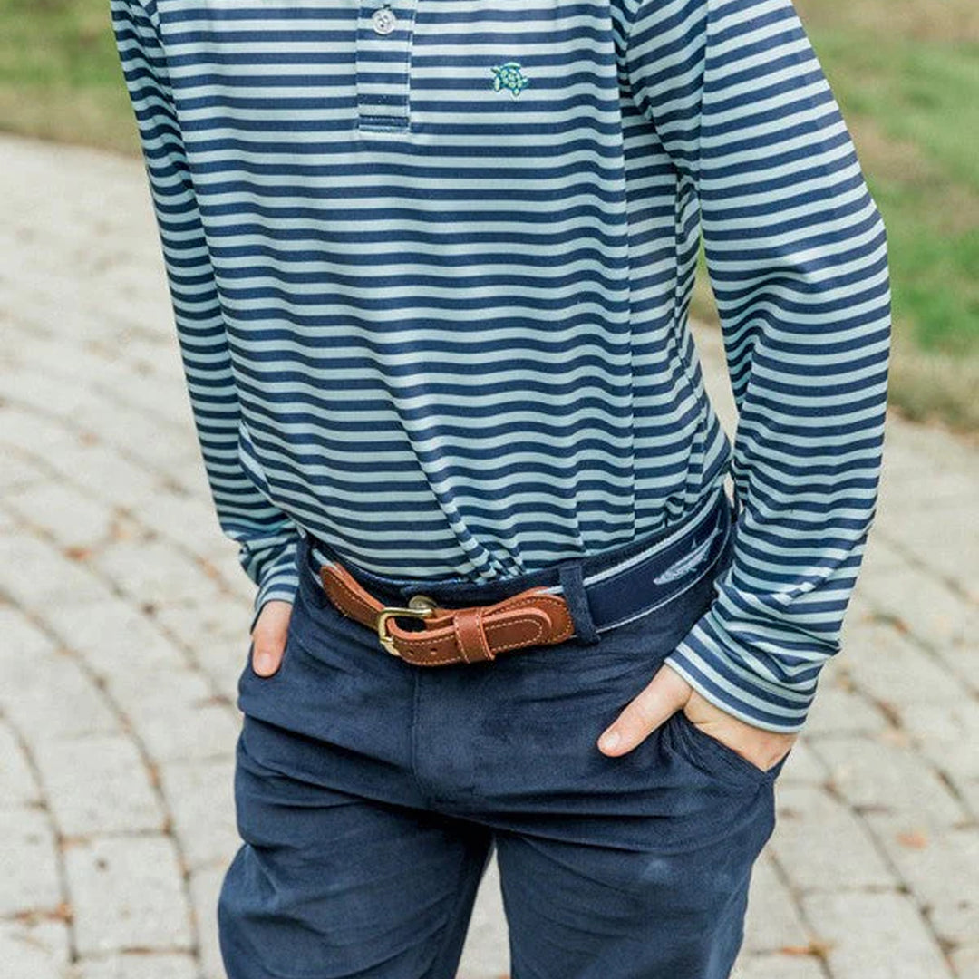 Navy & Mint Stripe Long Sleeve Harry Performance Polo