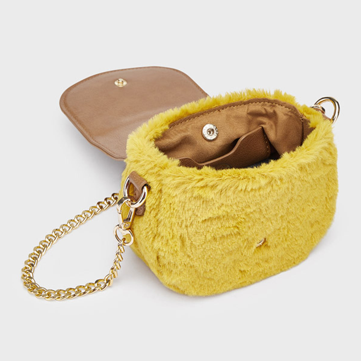 Tan & Mustard Faux Leather & Fur Handbag