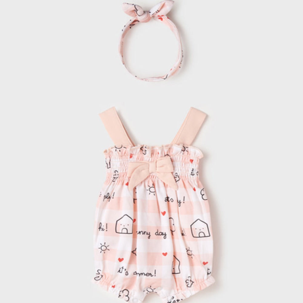 Ecofriends Pale Blush Check Knitted Romper With Headband