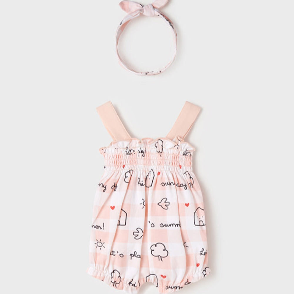 Ecofriends Pale Blush Check Knitted Romper With Headband