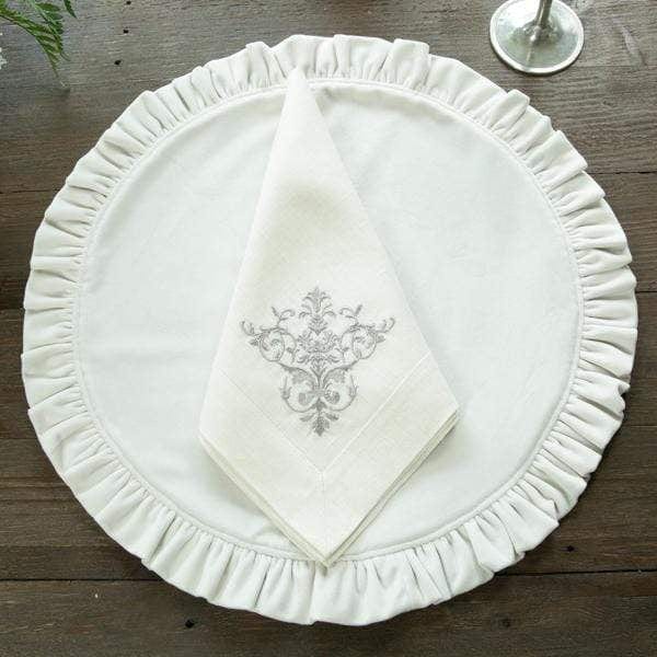 Cream Velvet Round Placemat with Ruffle