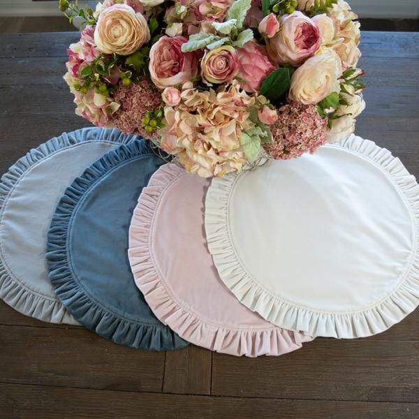 Cream Velvet Round Placemat with Ruffle