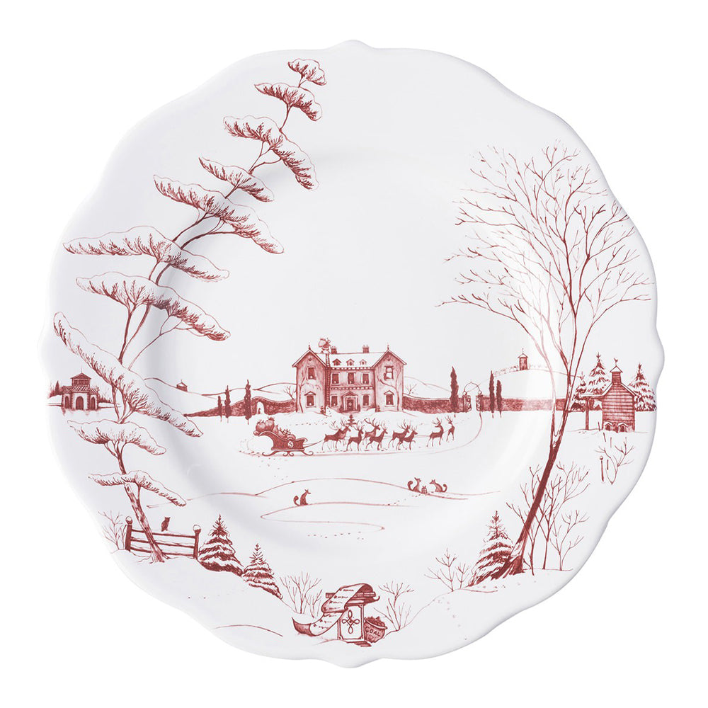 Country Estate Winter Frolic Ruby Dinner Plate Christmas Eve 