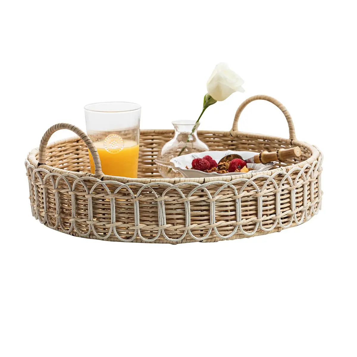 Provence Rattan Whitewash Circle Tray