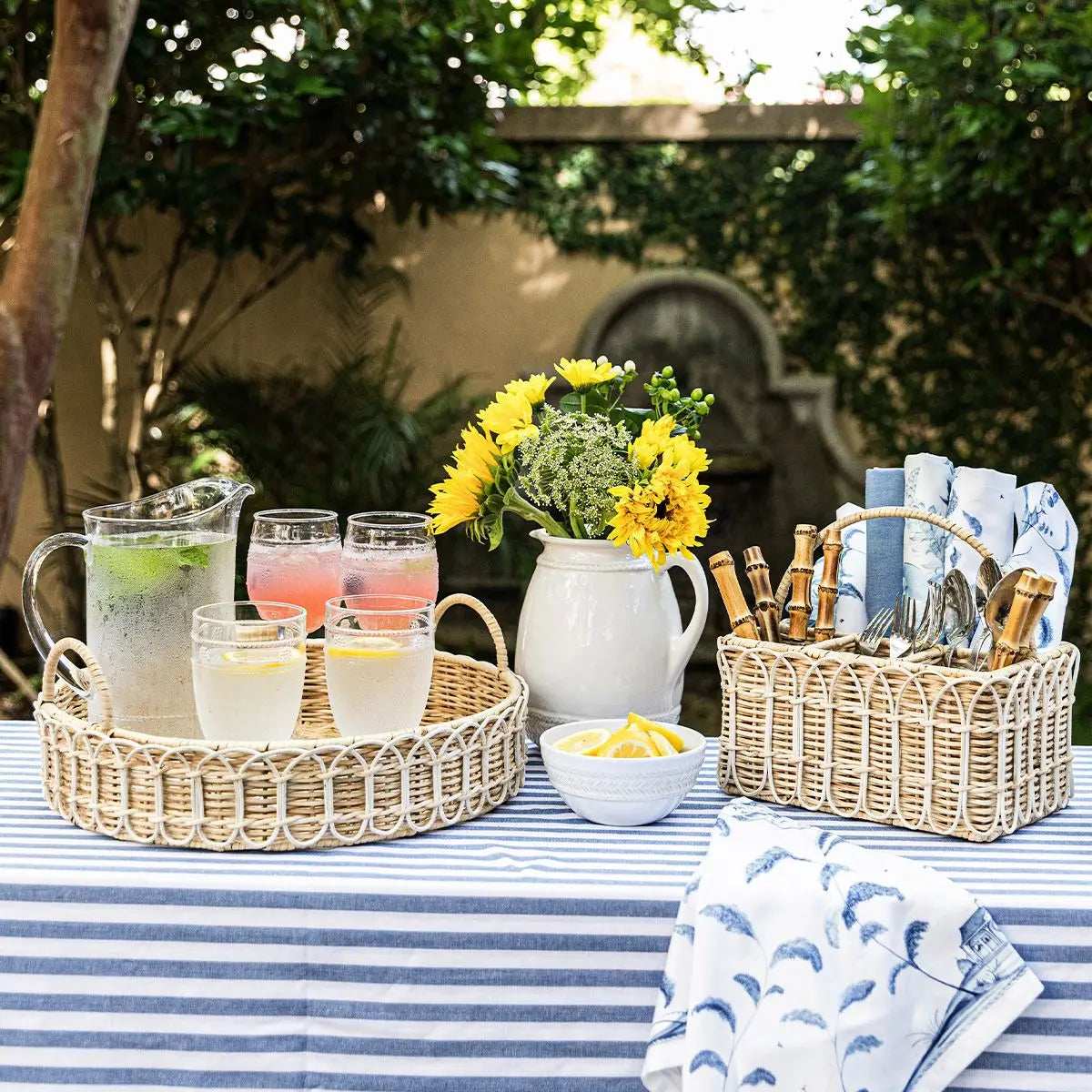 Provence Rattan Whitewash Circle Tray