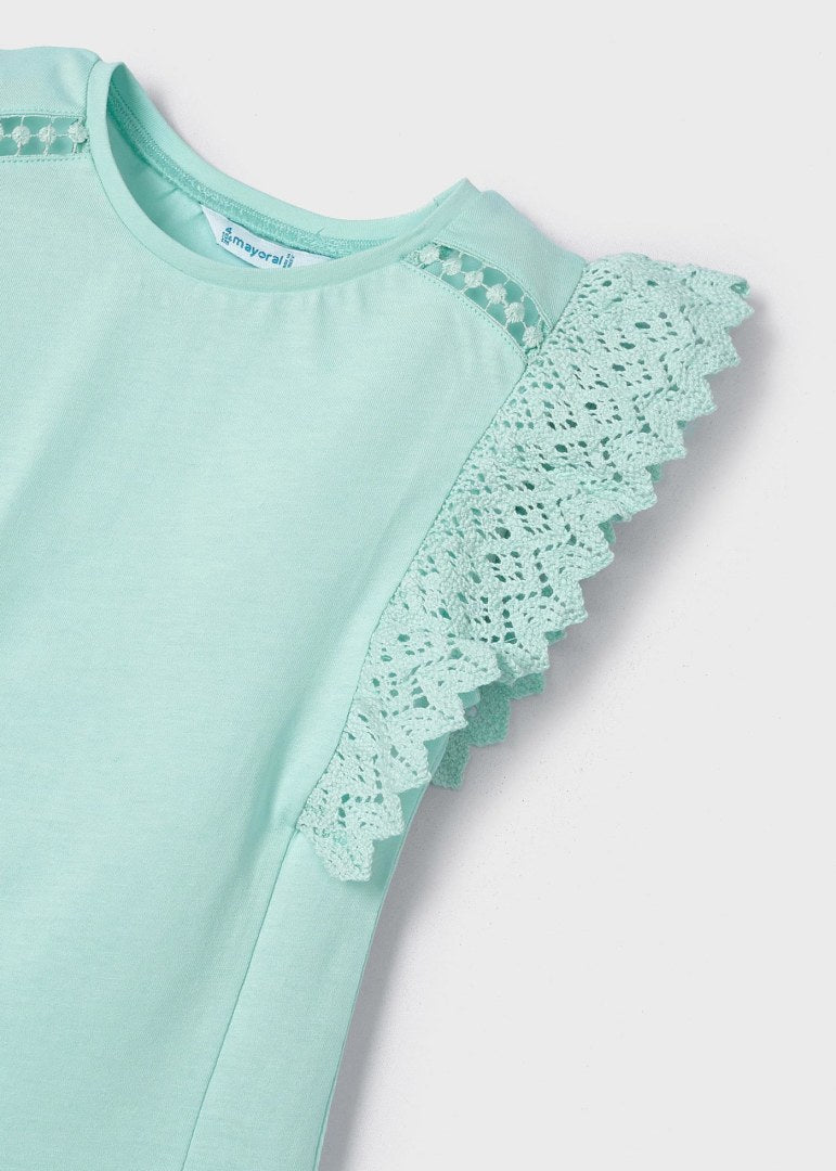 Aqua Ruffled Cotton T-Shirt