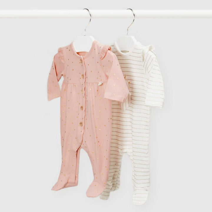 Pink & Ivory Long Knit Rompers - Set of 2