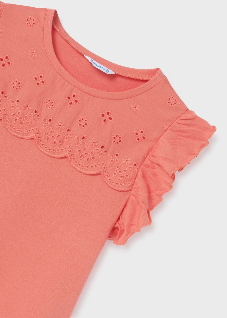 Coral Ruffled Girls T-Shirt