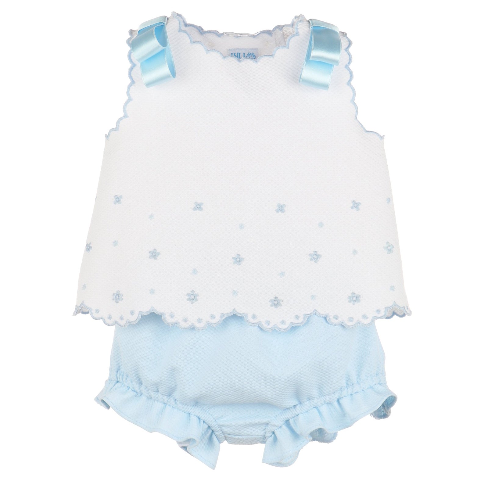 White & Blue Scalloped Top & Bloomer Set